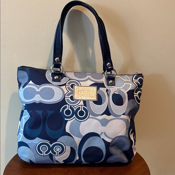 Coach Poppy Pop C Glam tote shoulder bag denim blue/white/Silvertone HW NWOT - Picture 9 of 17